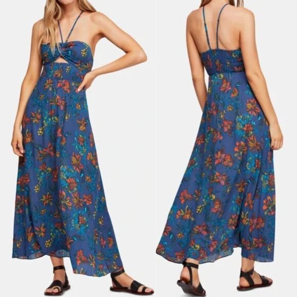 Free People Intimately One Step Ahead Floral Print Blue Maxi Dress 37557 - Picture 1 of 12